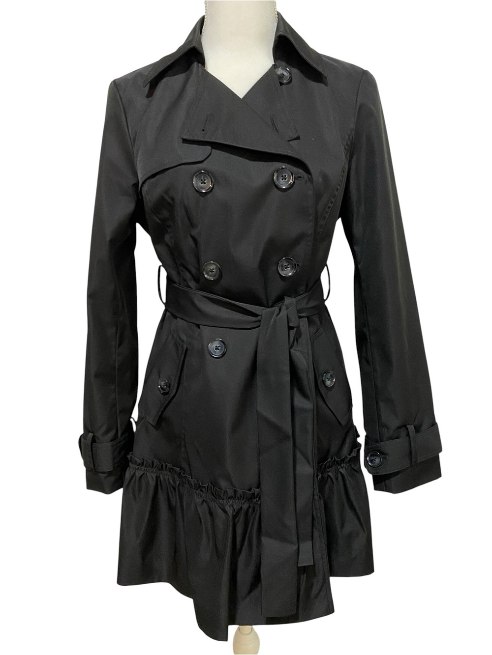 Sandro Black Double-Breasted Trench Coat Size Medium Jacket - Picture 4 of 17